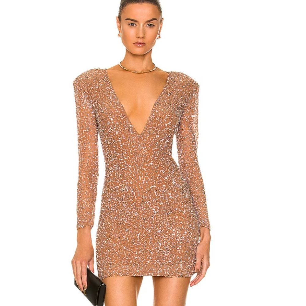 Retrofête Pamela Sequin Mini Dress- Silver/Nude-NWT